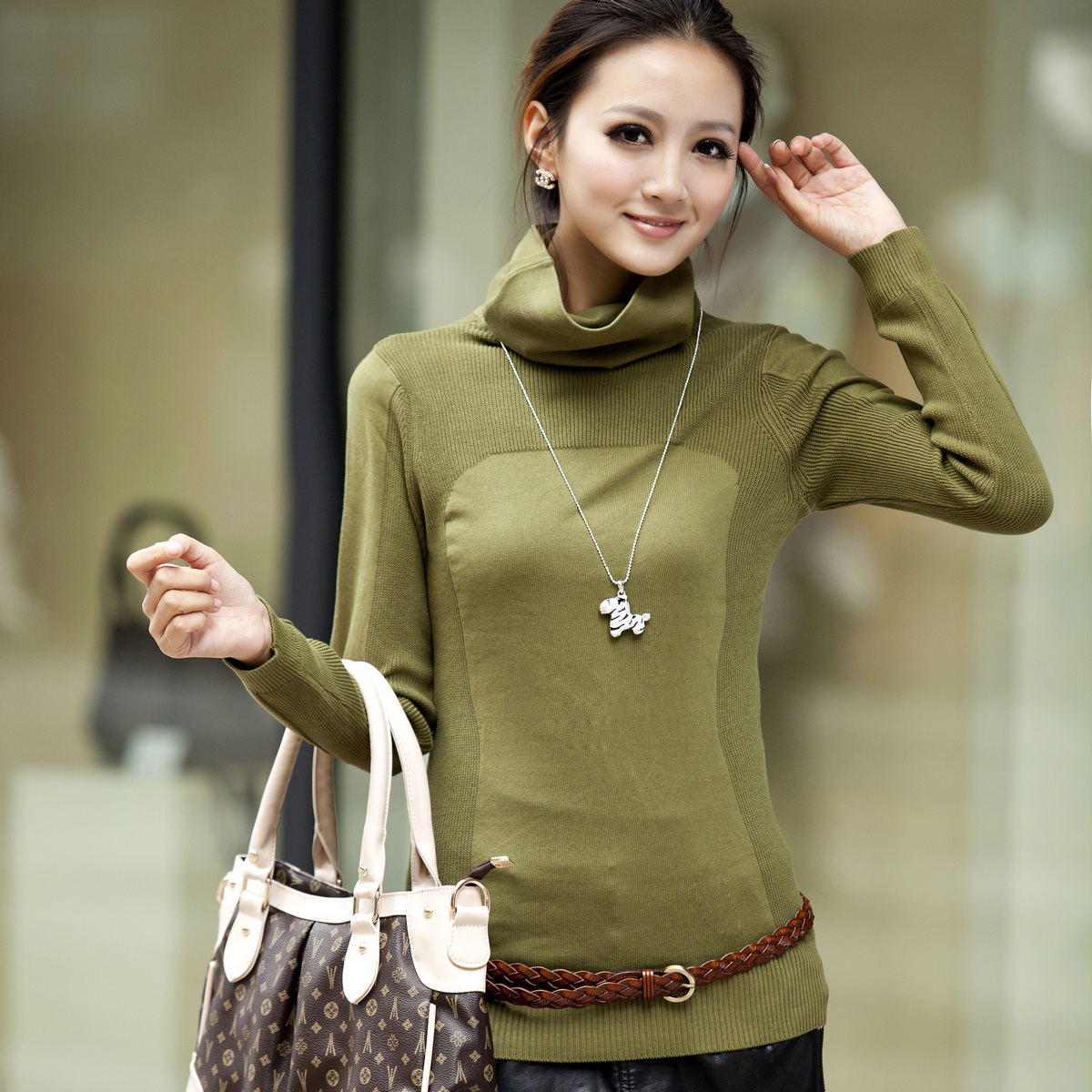 Autumn and winter fashion female thickening sweater medium-long slim sweater long-sleeve turtleneck basic sweater