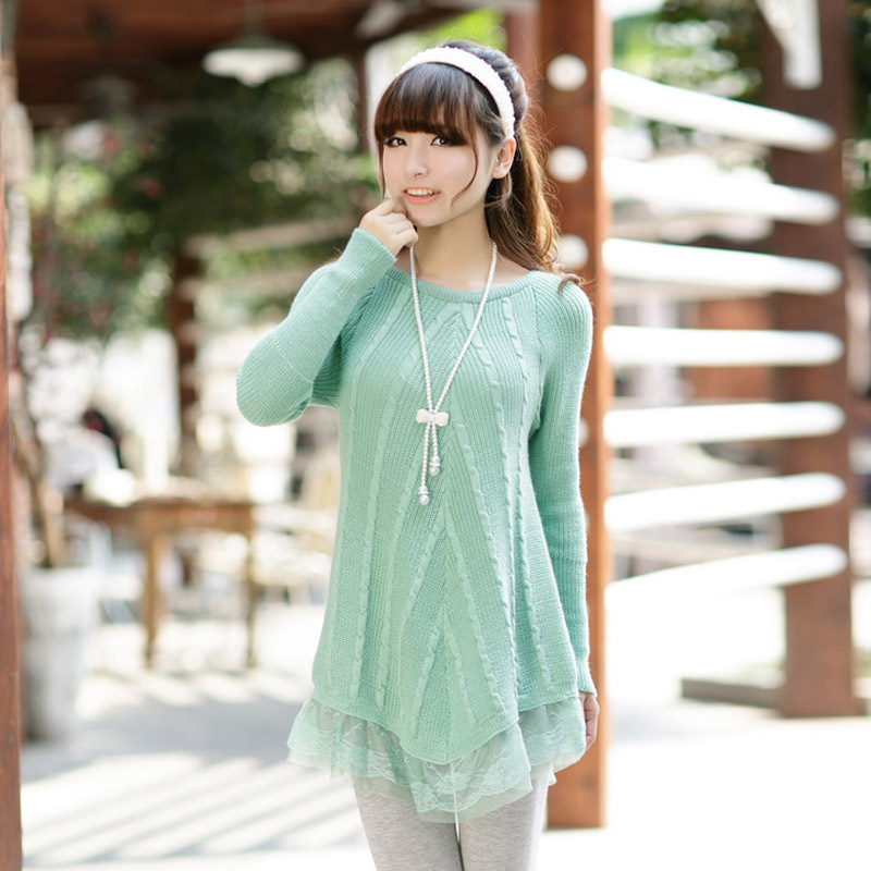 autumn and winter fashion gentlewomen solid color o-neck slim medium-long sweater female sweater