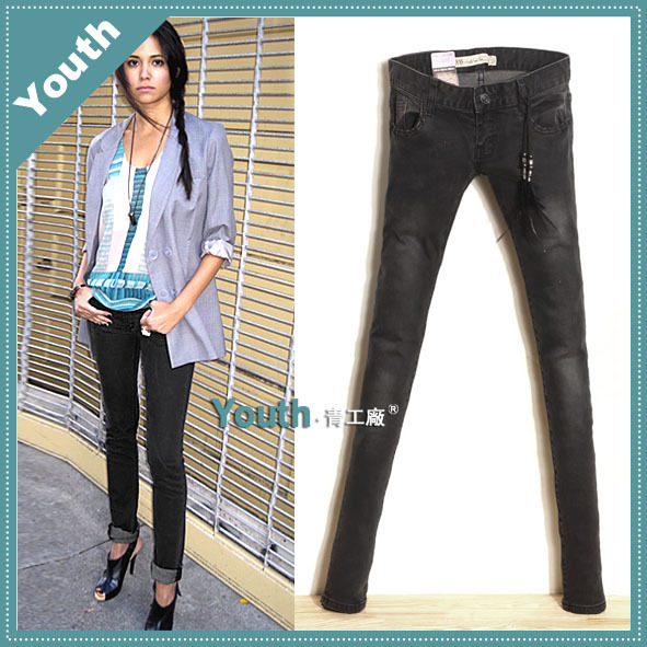 Autumn and winter fashion low-waist dark gray jeans female skinny pants low-waist pencil pants trousers