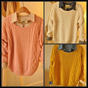 Autumn and winter fashion preppy style vintage knitting yarn thick yarn twisted o-neck long-sleeve pullover sweater female