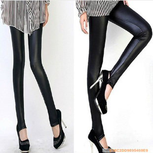 Autumn and winter fashion slim glossy faux leather matte legging pants step leather pants female