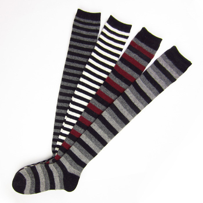 autumn and winter fashion stripe women's barreled wool socks over-the-knee stocking