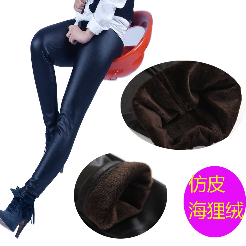 Autumn and winter fashion thermal faux leather women's legging plus velvet thickening warm pants legging female spring