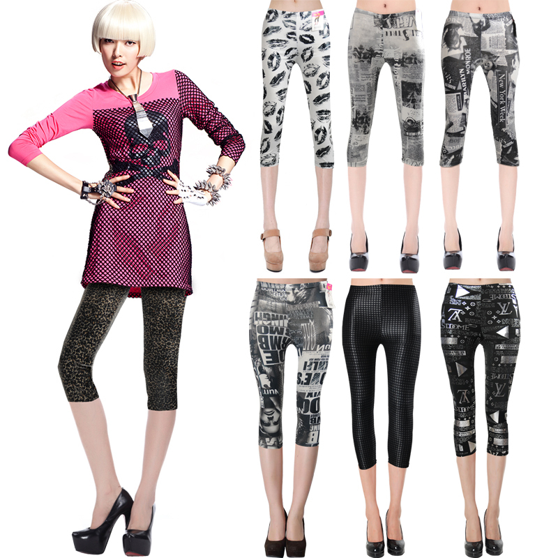 Autumn and winter faux leather fashion capris leopard print sexy fashion normic legging