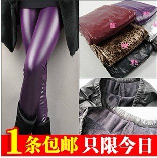 Autumn and winter faux leather  legging plus velvet thickening thermal ankle length trousers boot cut jeans skinny pants#9097