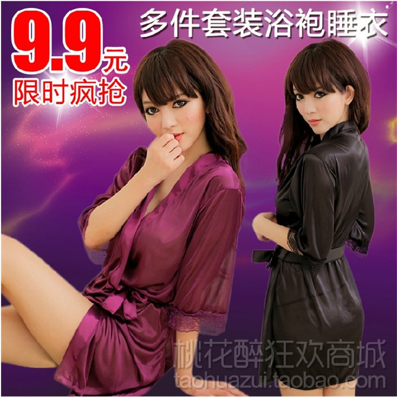 Autumn and winter faux silk viscose female lounge translucent sexy robe spa bathrobe sleepwear the temptation to set