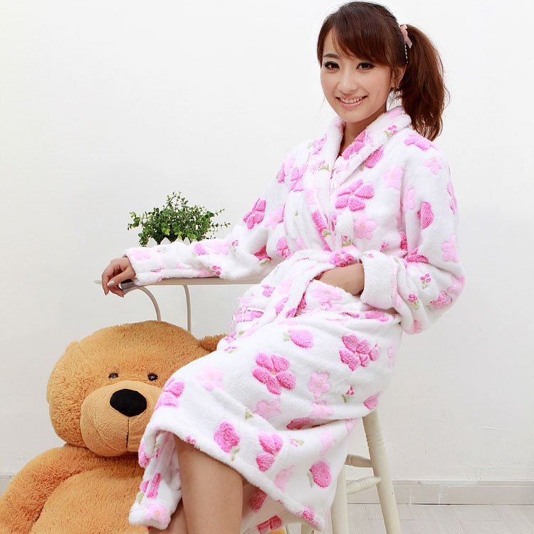 Autumn and winter female 100% cotton long-sleeve lacing flower thickening coral fleece sleepwear robe bathrobes lounge