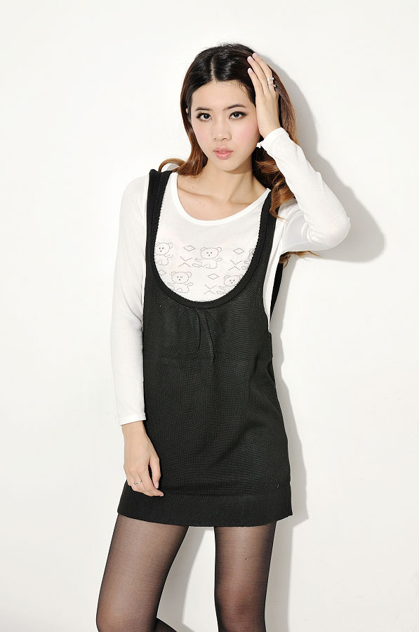 Autumn and winter female cotton medium-long sweater tank dress o-neck loose sweater female one-piece dress