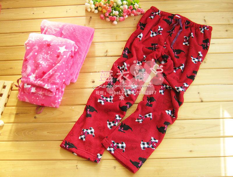 Autumn and winter female double faced coral fleece home gentle trousers pajama pants at home lounge pants drawstring round the