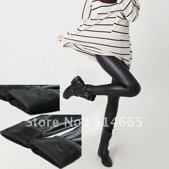 Autumn and winter female plus velvet thickening matt faux leather pants velvet legging skinny pants