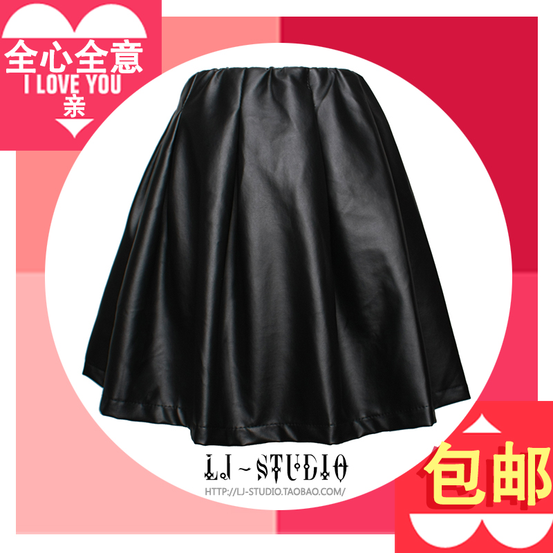 Autumn and winter female PU high waist leather skirt thickening pleated skirt bust skirt short skirt