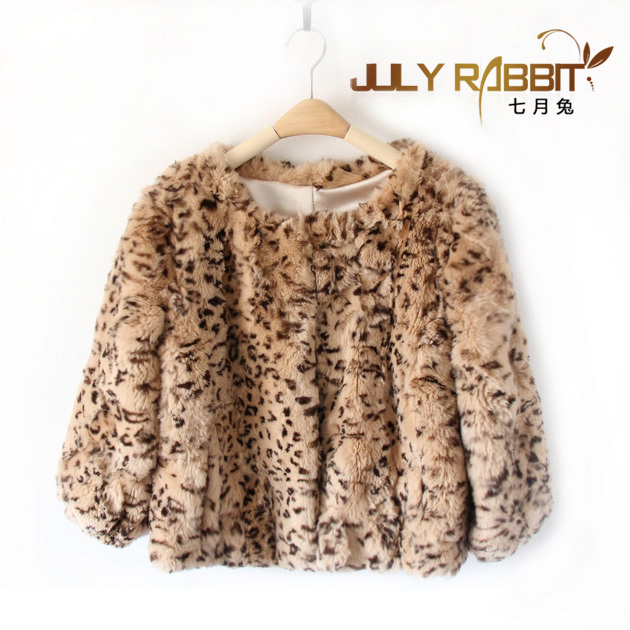 Autumn and winter female rabbit fur leopard print outerwear women's wrist-length sleeve rabbit fur outerwear winter fur coat