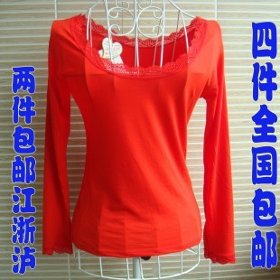 Autumn and winter female sistance modal big collar basic shirt thermal underwear lace basic shirt