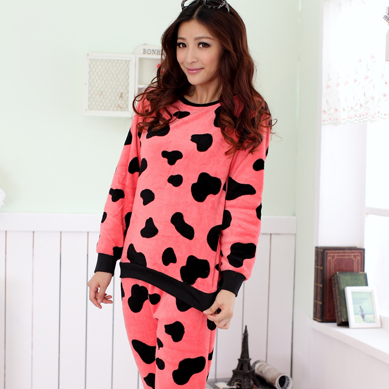 Autumn and winter female sleepwear long-sleeve casual lounge lengthen coral fleece sleepwear sploshes cotton set Free delivery