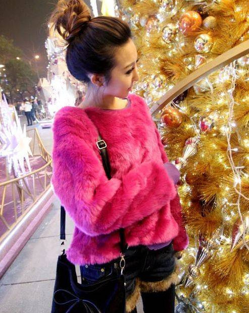 Autumn and winter female vintage sweet rose pullover short design fur coat fleece