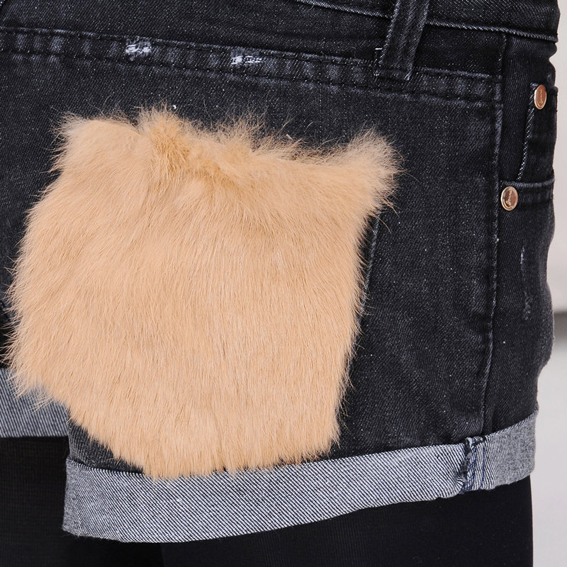 Autumn and winter fur quality noble all-match fashion roll up hem loose denim shorts female jeans