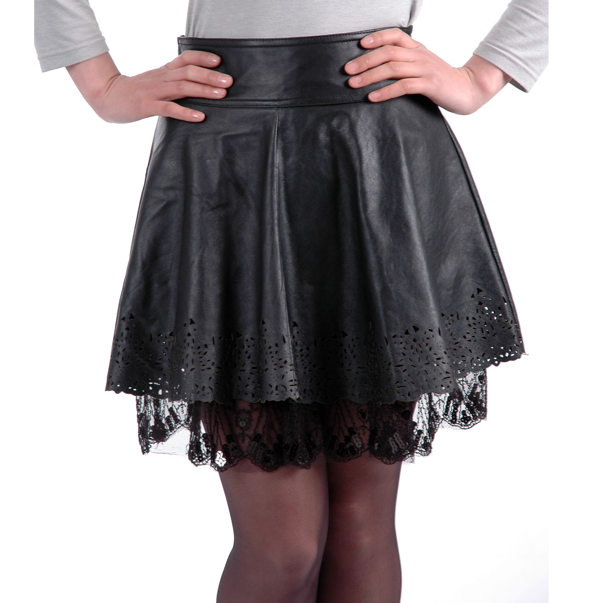 Autumn and winter genuine leather short skirt fashion sheepskin skirt leather skirt sexy slim hip embossed cutout flower a