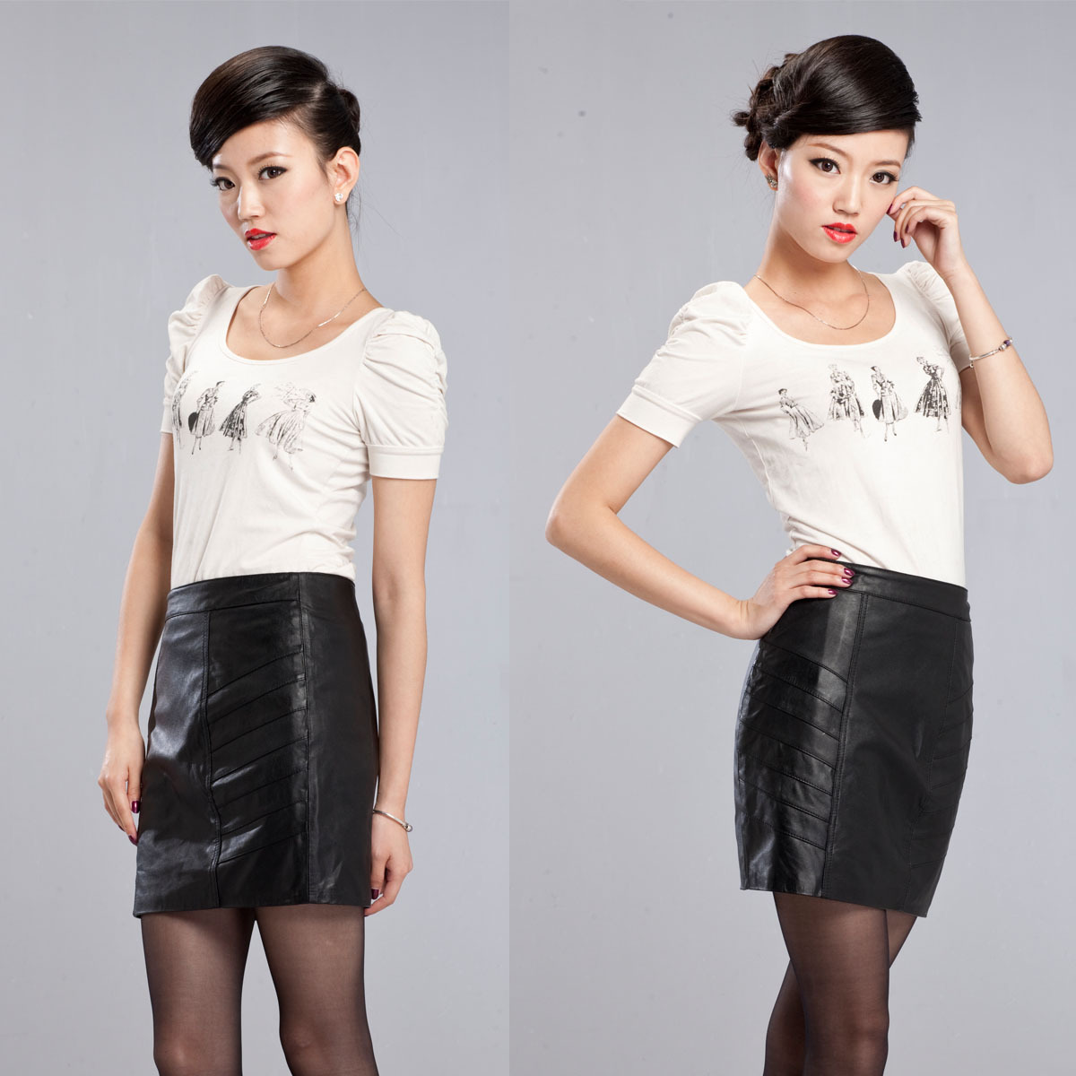 Autumn and winter genuine leather skirt bust skirt slim hip step skirt