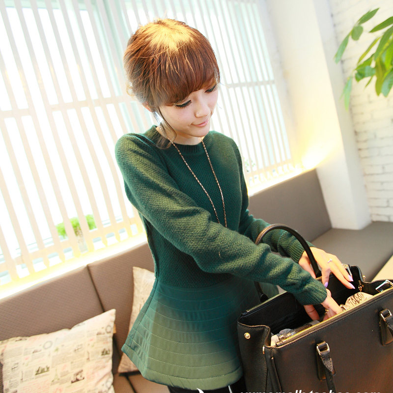 Autumn and winter high quality patchwork top button skirt sweater h2450