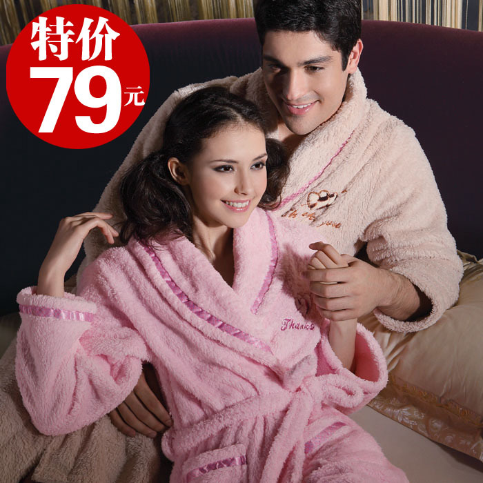 Autumn and winter high quality plush thickening coral fleece lovers robe lounge