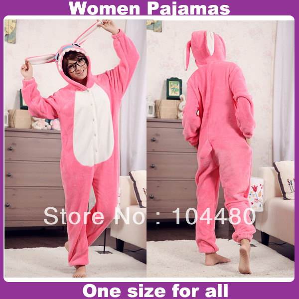 Autumn and winter hot-selling pink cartoon Stitch Women coral fleece thickening one piece sleepwear pajamas set