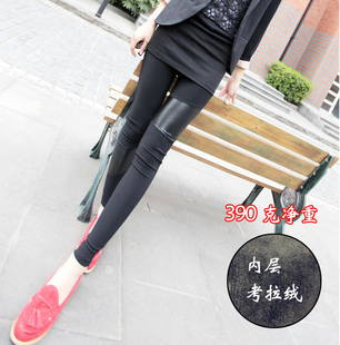 Autumn and winter irregular velvet thickening faux leather patchwork thin 2949 legging