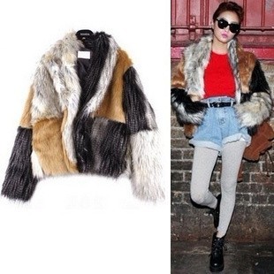 Autumn and winter korea style  thermal personalized patchwork casual faux fur short jacket, fashion overcoat