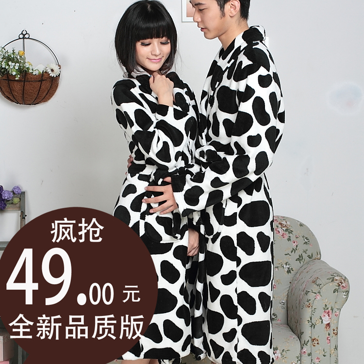 Autumn and winter large milk cow robe lovers bathrobe male women's nightgown sleepwear thickening coral fleece bathrobe