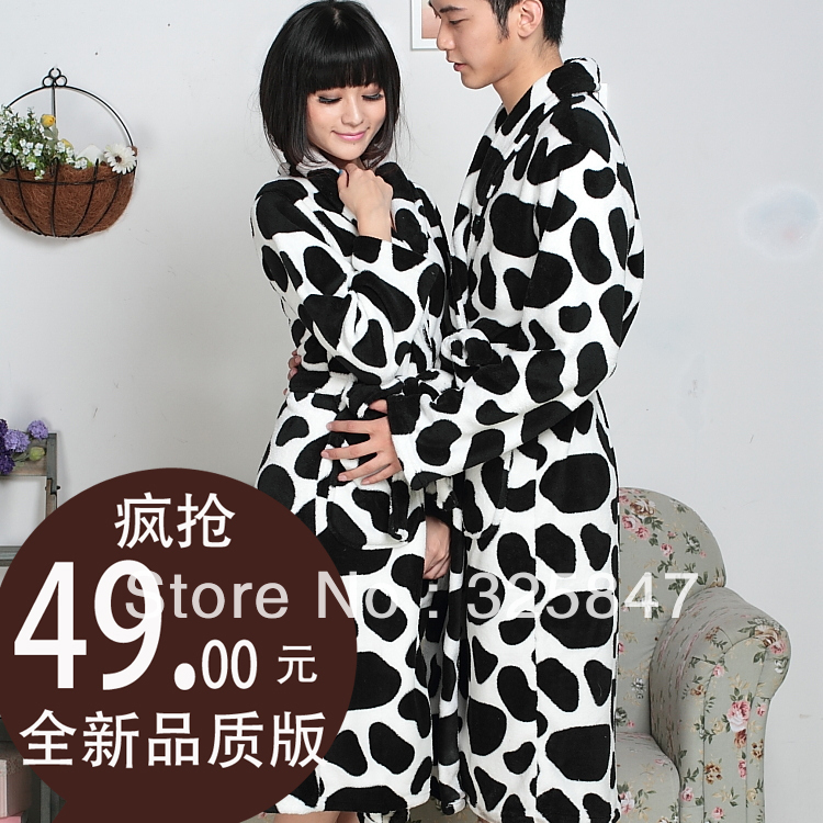 Autumn and winter large milk cow robe lovers bathrobe male women's nightgown sleepwear thickening coral fleece bathrobe