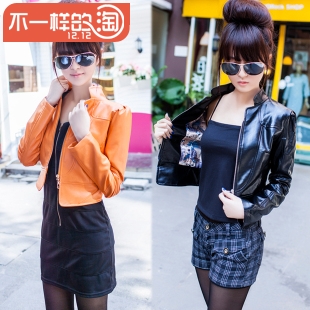 Autumn and winter leather clothing jacket short jacket slim all-match wowed shorts elegant stand collar PU super-fibre leather