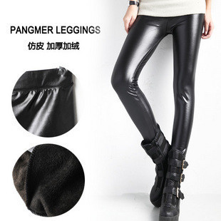 Autumn and winter legging 2012 faux leather thickening warm pants dolphin leather plus velvet double layer casual boot cut jeans