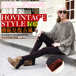 Autumn and winter light wire faux leather patchwork thickening warm pants female personality plus velvet legging