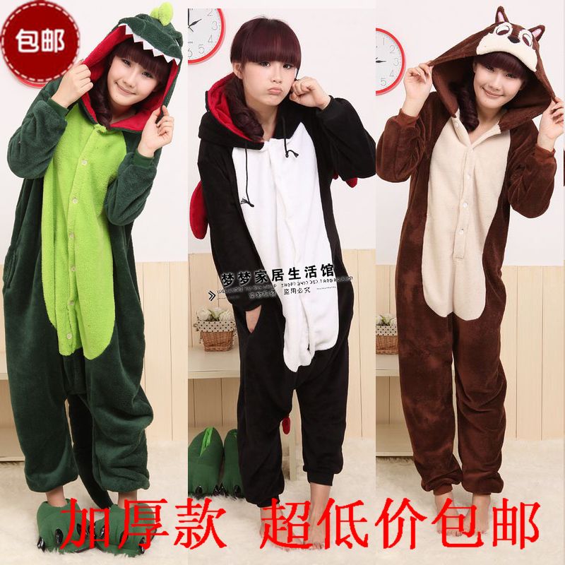 Autumn and winter long-sleeve coral fleece one piece sleepwear female male lovers lounge stitch