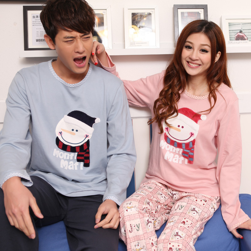 Autumn and winter long sleeve length pants lovers sleepwear cartoon male women's lounge lovers set