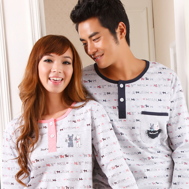 Autumn and winter long-sleeve sleepwear mons lovers sleepwear knitted cotton long-sleeve spring and autumn dog lounge set