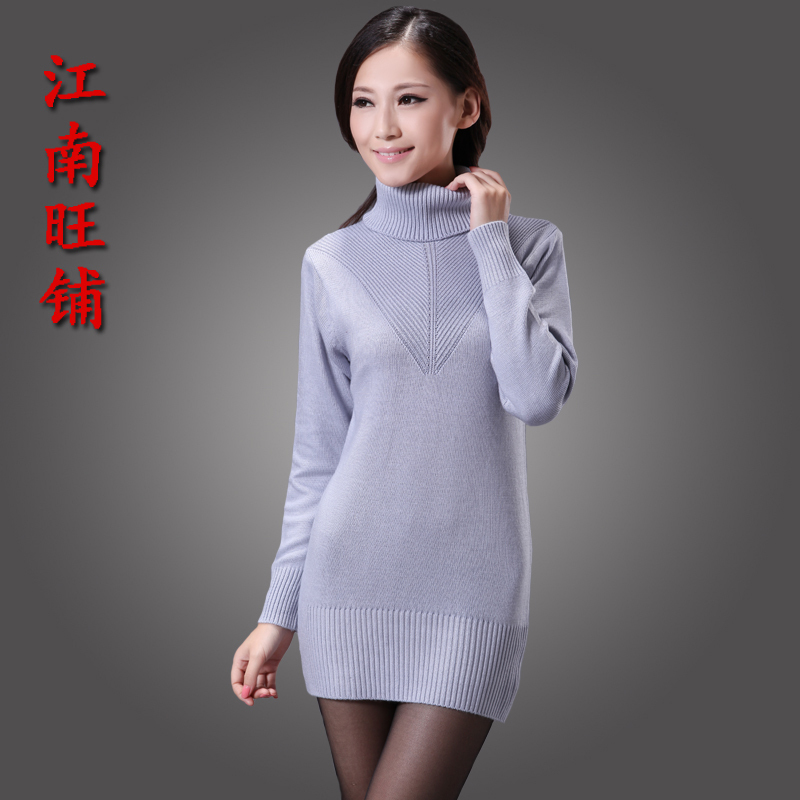 Autumn and winter long-sleeve thickening turtleneck basic shirt medium-long slim hip sweater women's