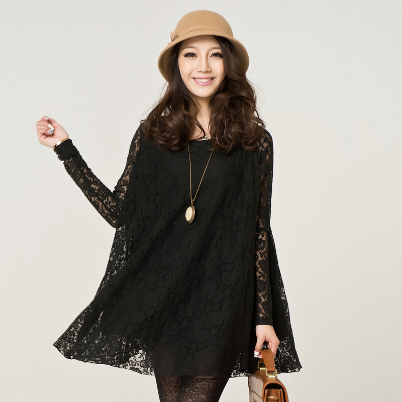 autumn and winter loose long-sleeve lace cutout a princess One-piece dress