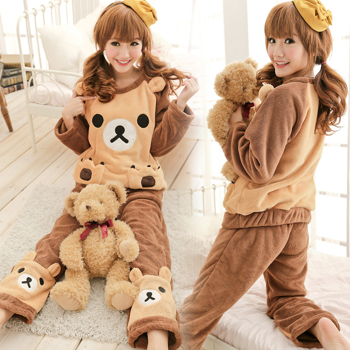 Autumn and winter lounge flannel thickening coral fleece sleepwear women's quality long set