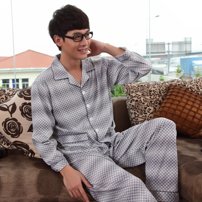 Autumn and winter lounge sleepwear male handsome casual knitted 100% cotton long sleeve length pants Men set