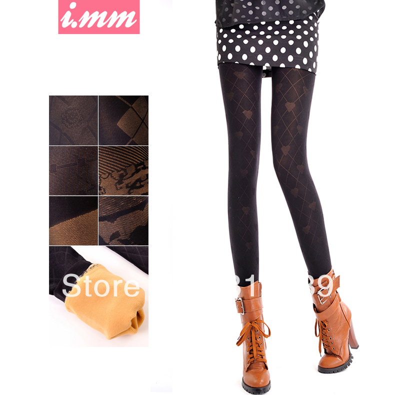 Autumn and winter love plaid thickening incarcerators meat legging socks plus velvet stockings female plus size warm pants