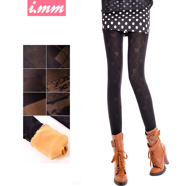 Autumn and winter love plaid thickening incarcerators meat legging socks plus velvet stockings female plus size warm pants