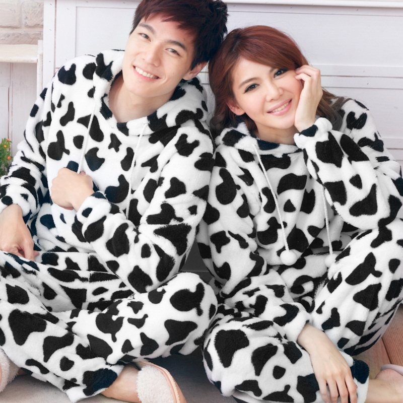 Autumn and winter lovers coral fleece pajamas thickened cows Siamese casual clothes at home