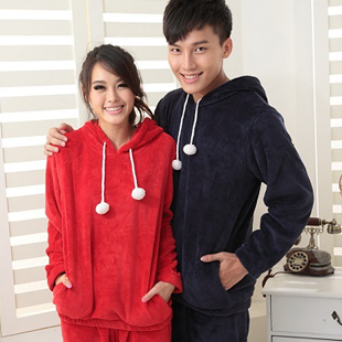 Autumn and winter lovers sleepwear female solid color thickening long-sleeve coral fleece sleepwear lounge set long-sleeve