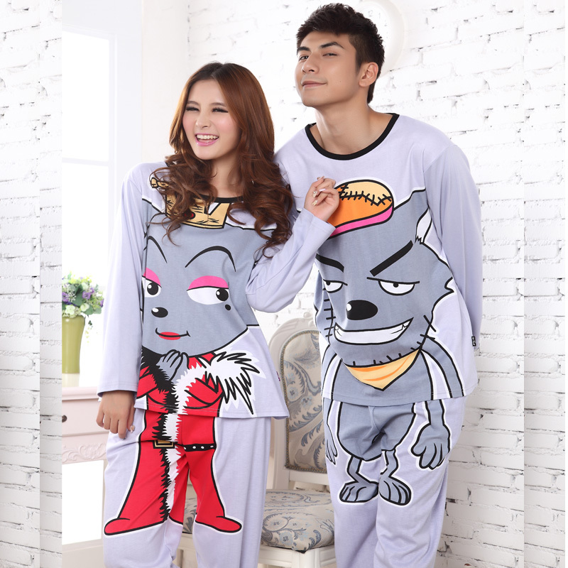 Autumn and winter lovers sleepwear long-sleeve 100% cotton lounge cartoon long-sleeve sleepwear men and women sleepwear