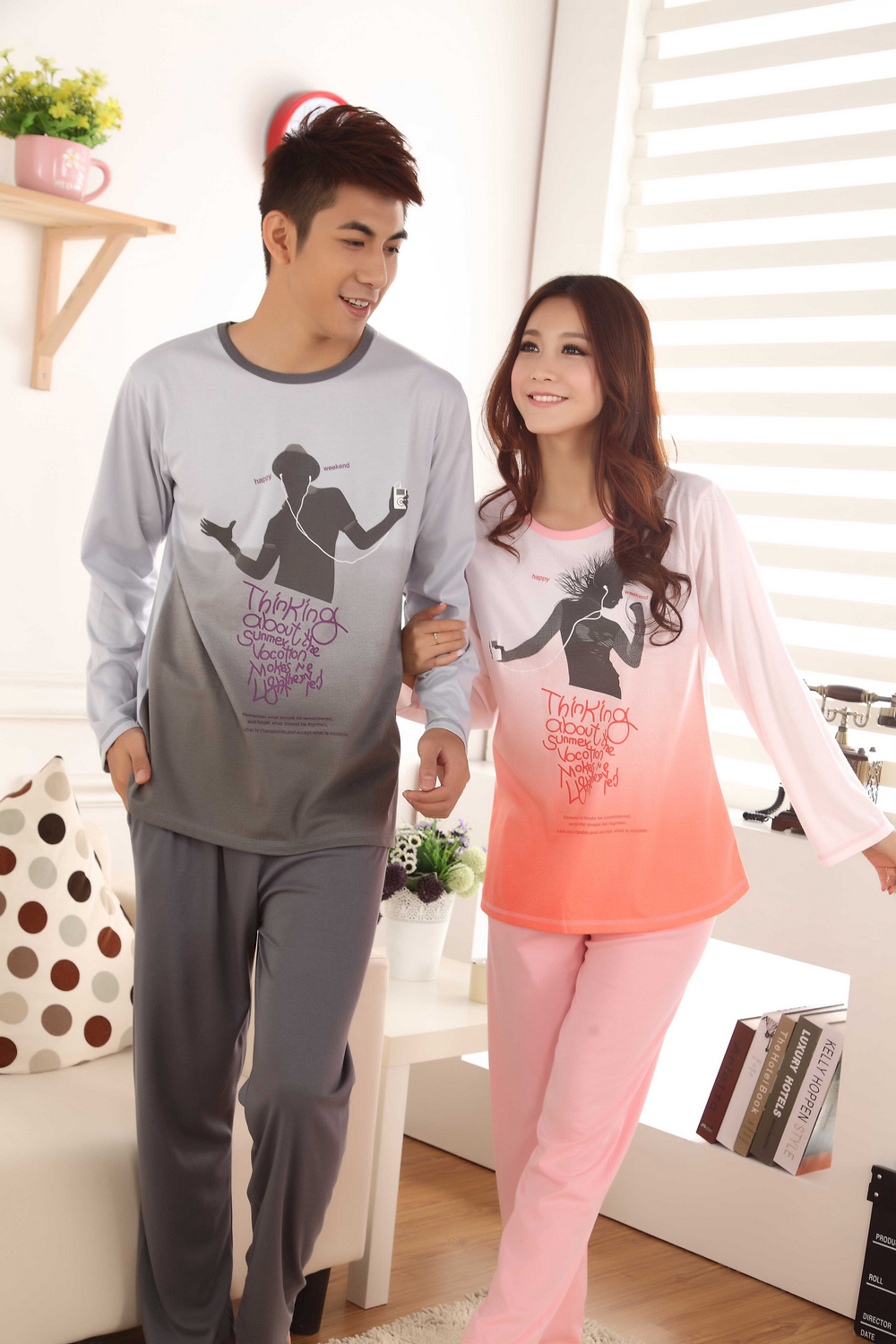 Autumn and winter lovers sleepwear long-sleeve 100% cotton lounge lovers at home service set