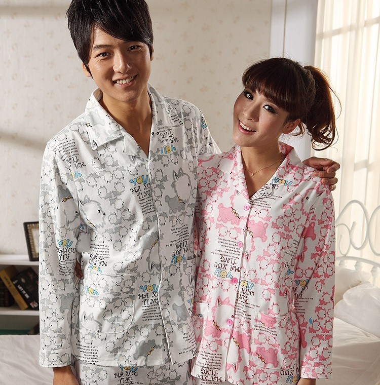 Autumn and winter lovers sleepwear male women's 100% cotton cartoon long-sleeve lounge set