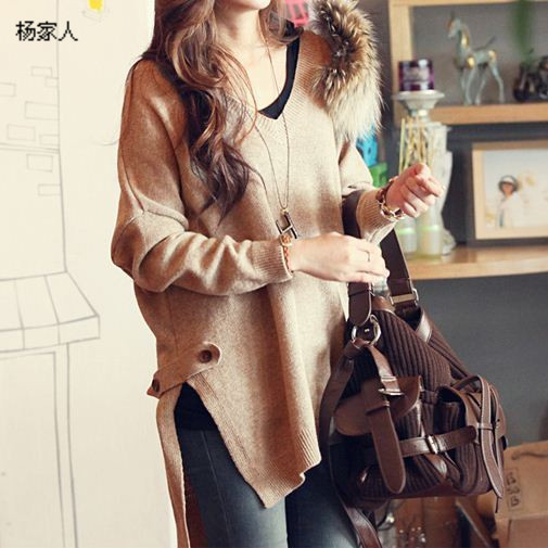 Autumn and winter low-high sweater loose casual vintage plus size sweater outerwear