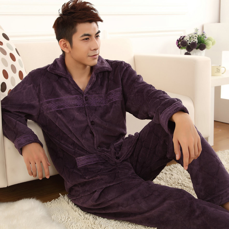 Autumn and winter male coral fleece sleepwear quality thickening coral fleece male sleepwear lounge set