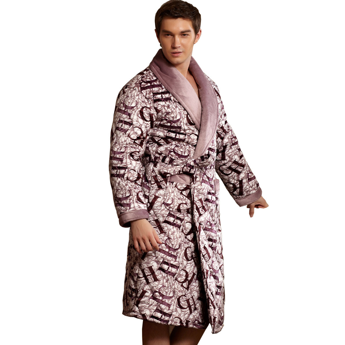 Autumn and winter male cotton-padded robe thickening coral fleece robe bathrobes male lounge sleepwear