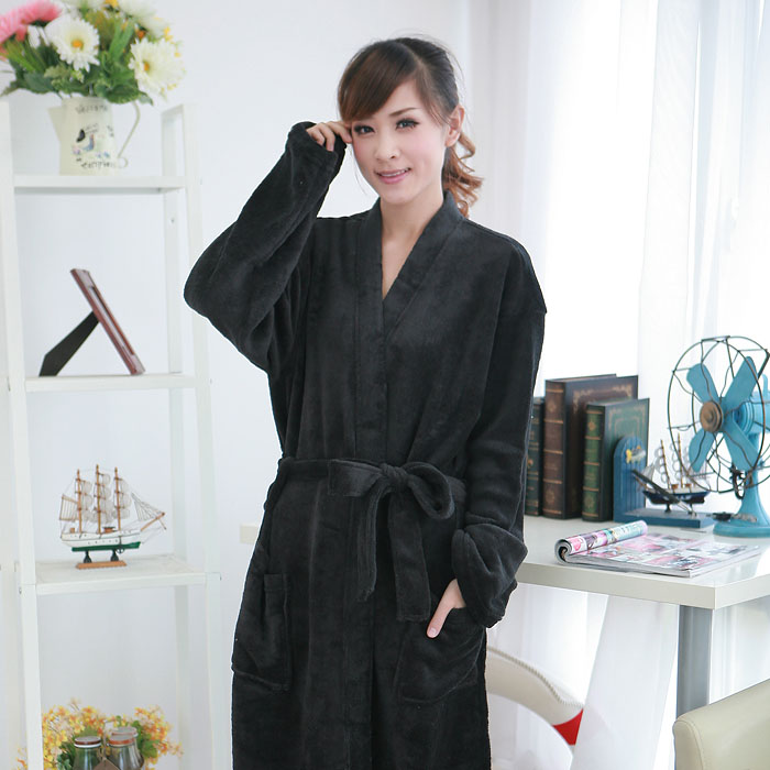 Autumn and winter male female lovers coral fleece robe bathrobes bathrobe spa sexy black plus size